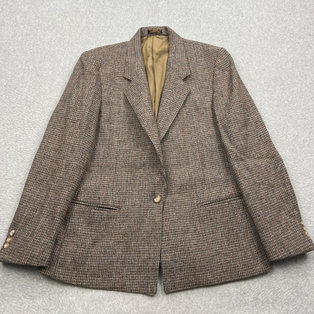 VTG Harris Tweed Blazer Womens 10* Brown 100% Scottish Wool Classic Sport Coat